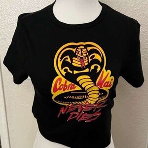 Cobra Kai Black Graphic Tee with Yellow & Red Cobra
